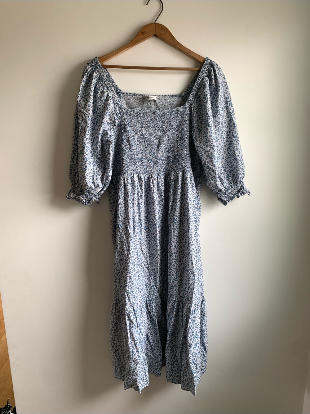 Madewell Floral Smocked Midi Dress with Puff Sleeves